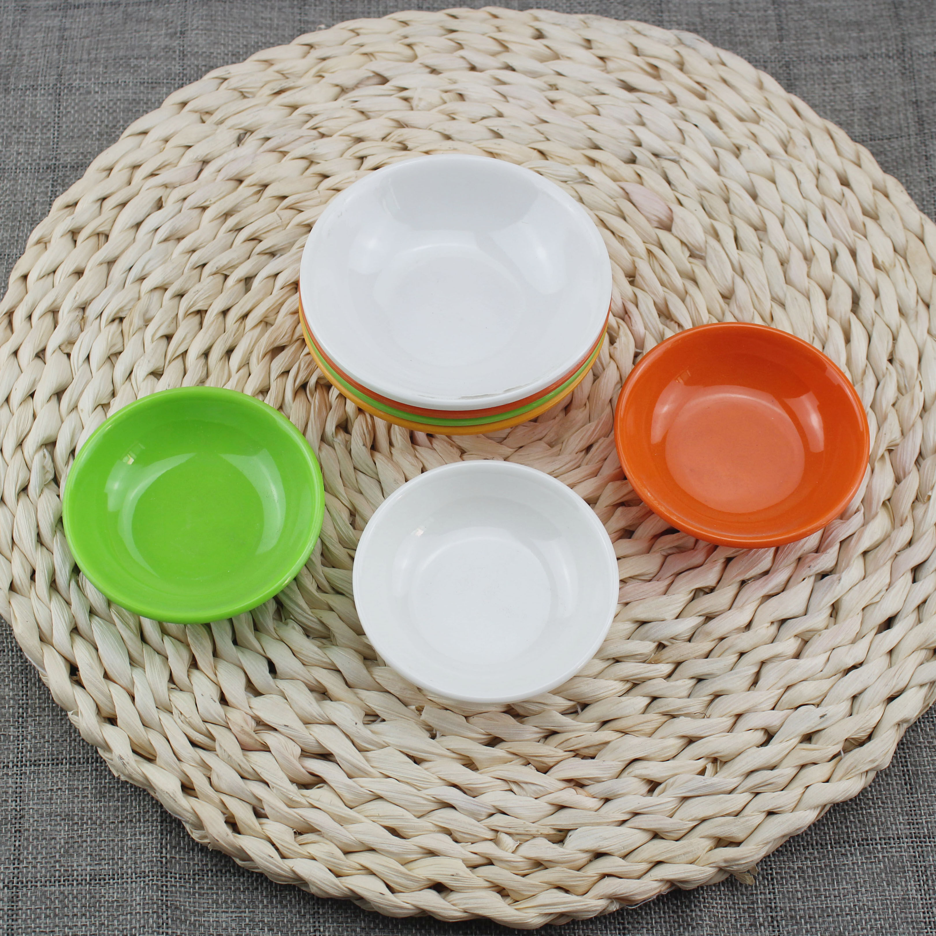 彩色圆形塑料味碟仿瓷餐具小碟碟子密胺蘸酱碟碟