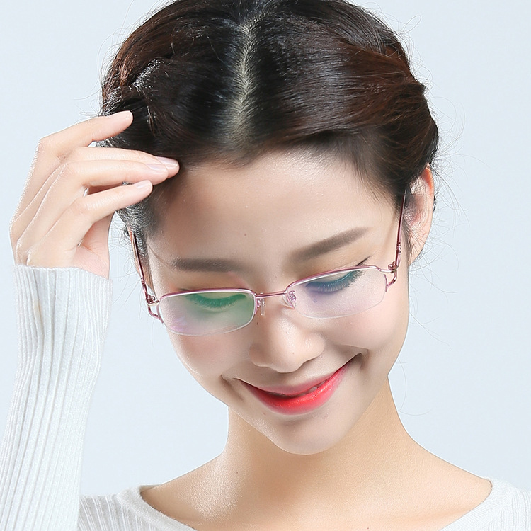 金属眼镜框大脸女士优雅半框合金镜架配近视眼睛有度数成品平光镜