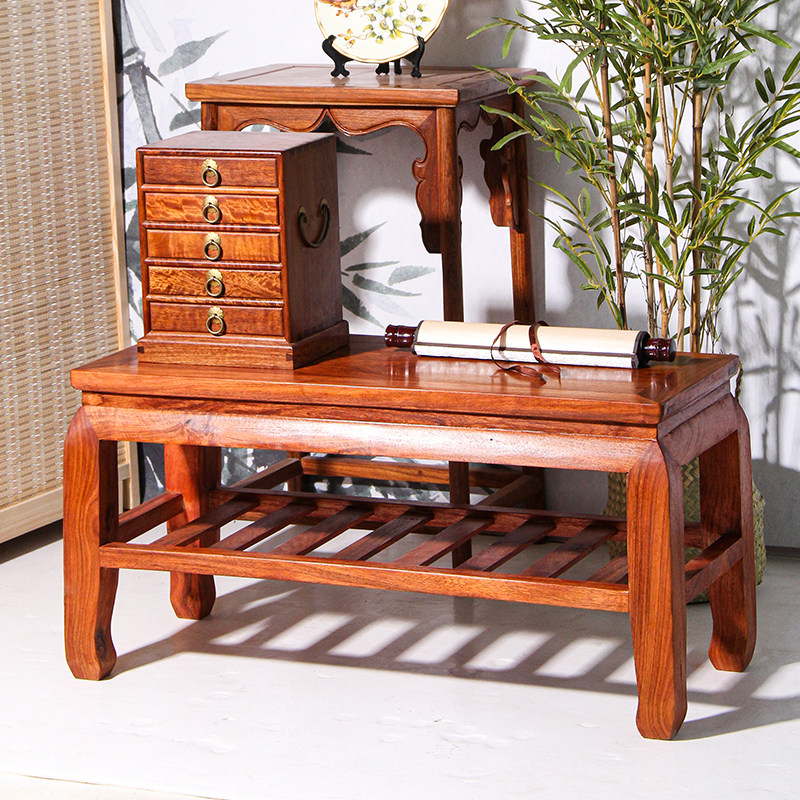 红木刺猬紫檀中式换鞋实木双层鞋凳鞋架双人换鞋凳