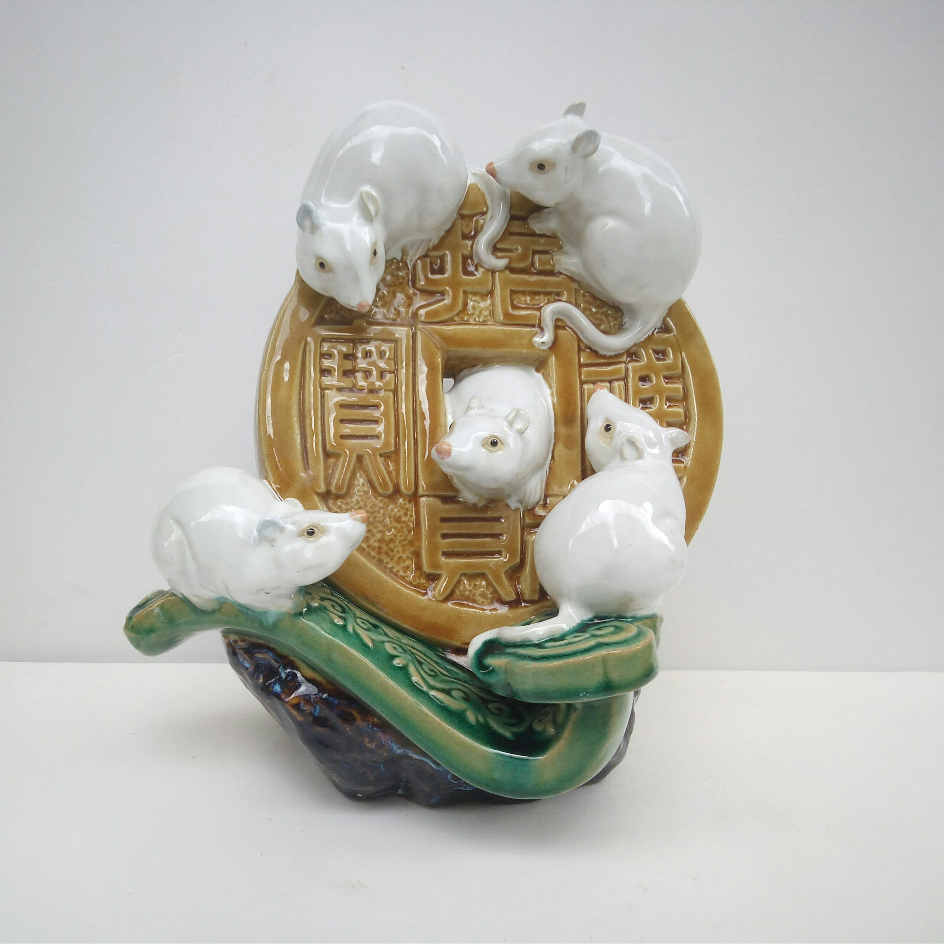 石湾公仔手工艺陶瓷饰品家居送礼摆件客厅动物生肖摆件