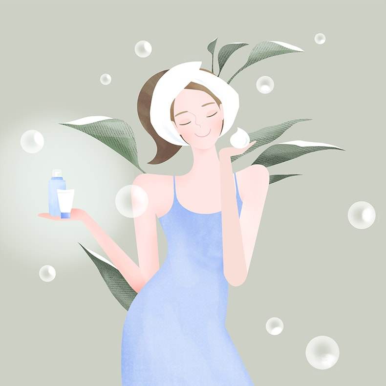 美容容美彩妆手绘插画卡通美女人物护肤广告设计素材