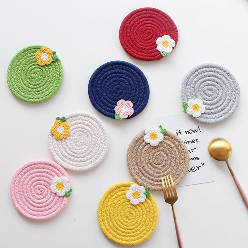 春日ins可爱小花日式杯垫餐垫棉线编织棉绳碗餐垫
