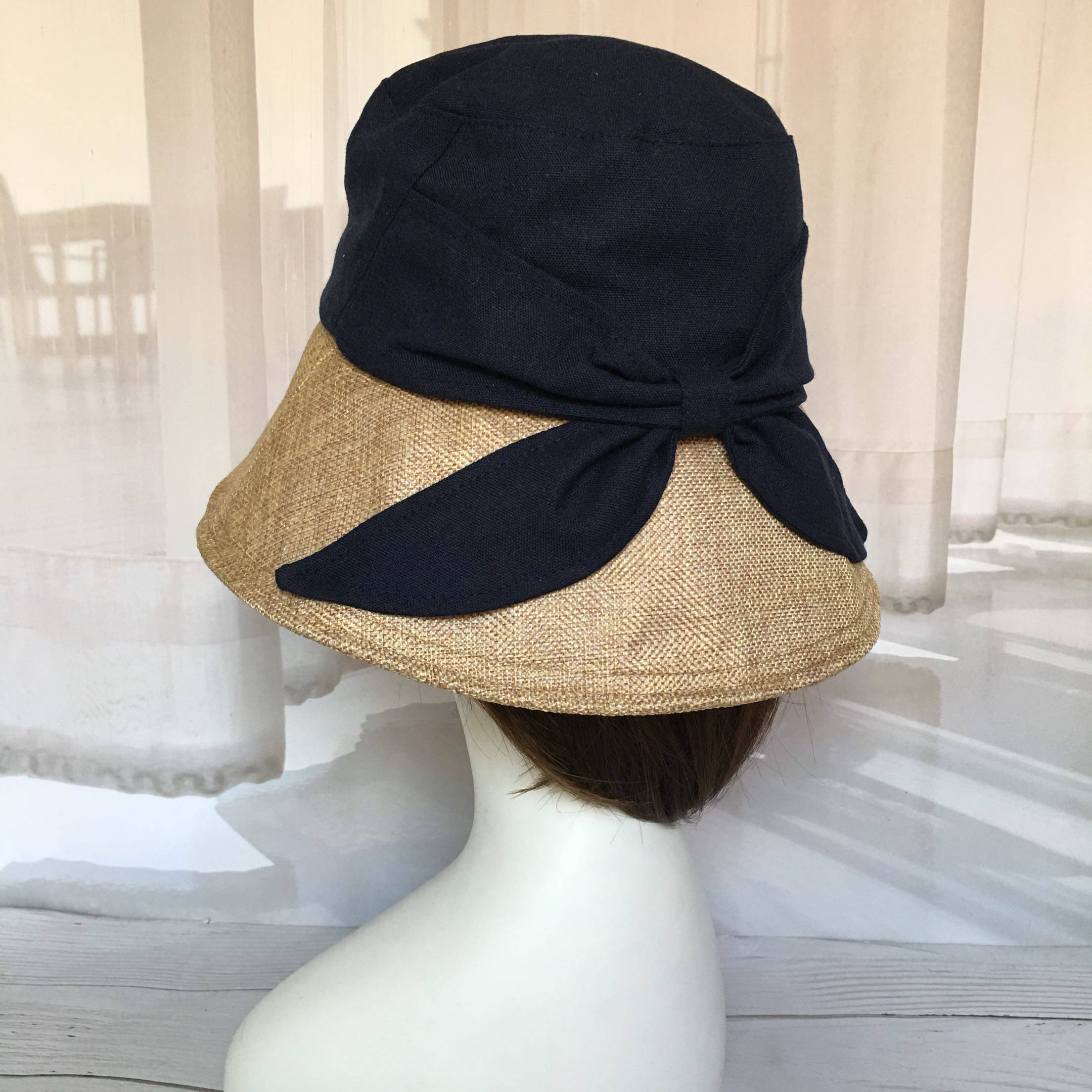 包邮出口日本本日棉麻百搭显脸蝴蝶结防晒大檐帽子