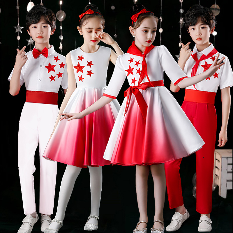 儿童合唱六一中小学生歌颂祖国歌唱红歌红领巾诗歌儿童演出服