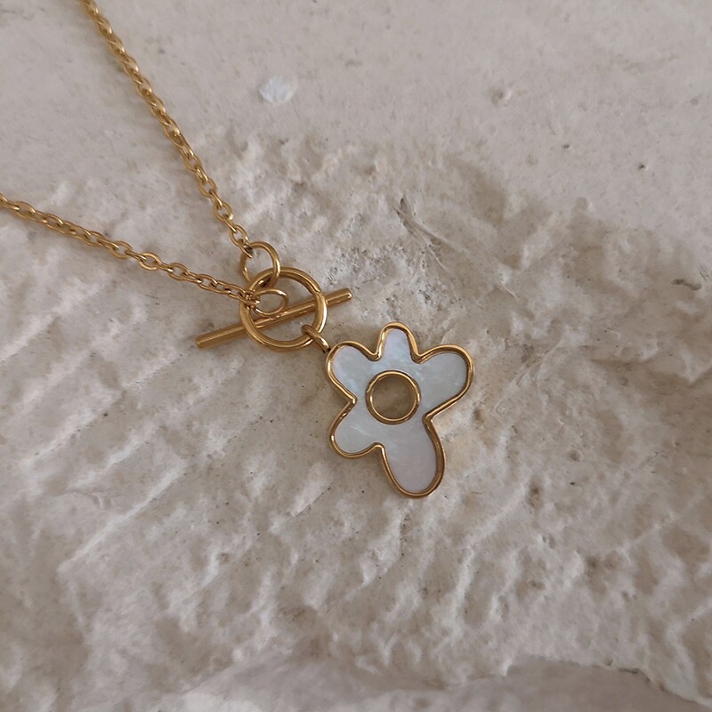 littlejoys天然贝母小花项链ot花朵锁骨小众项链