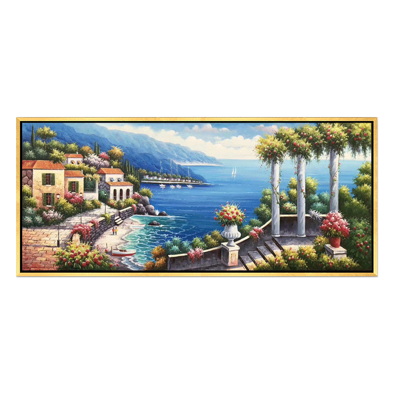 现代手绘欧客客厅卧室装饰画美式山水风景画地中海油画