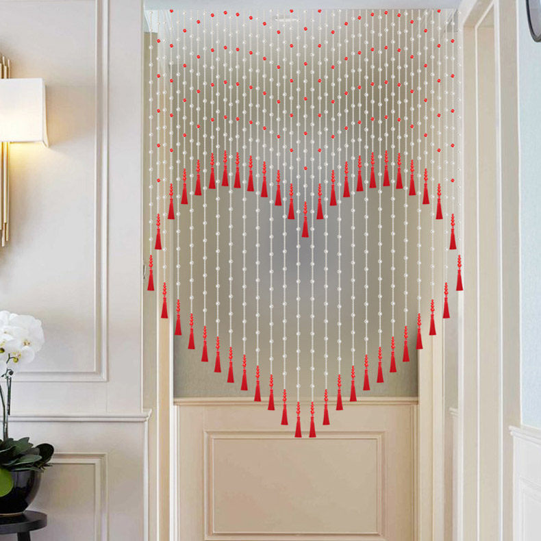 网红红水晶珠帘卧室心形新款门帘客厅过道隔断珠帘