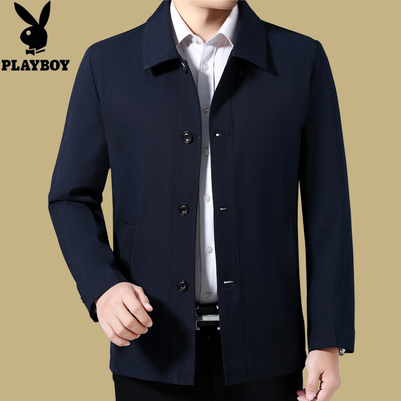 花花公子中年爸爸春装外套男士春秋季中老年夹克加绒加厚秋冬上衣