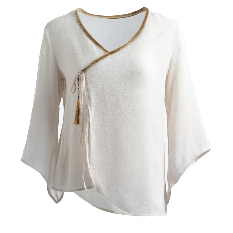 古典舞中国风流苏上飘逸喇叭半月袖艺考成人演出服基训身韵纱衣