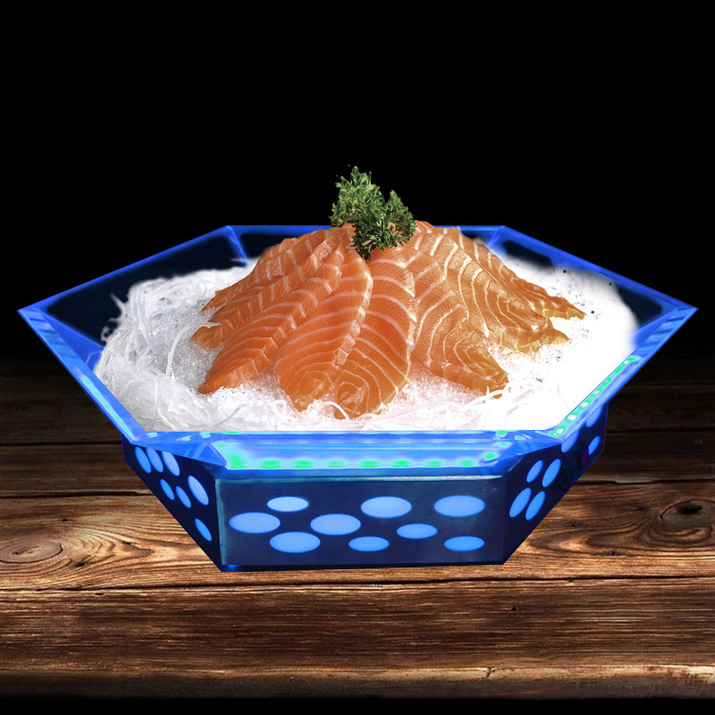 创意亚克力发光刺身盘冰盘大号高档龙虾三文鱼专用盘