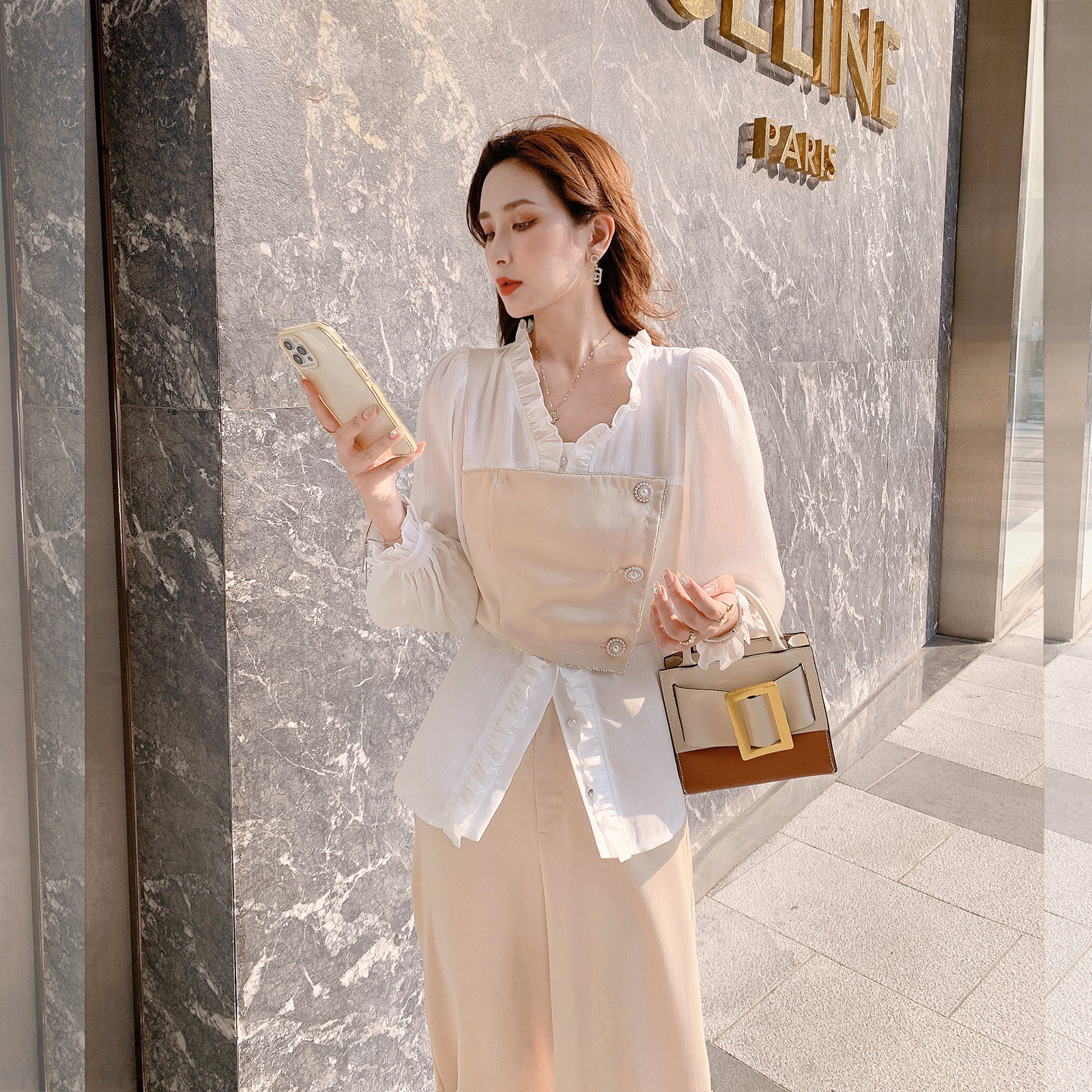 张心子「巴黎女孩」名媛气质衬衫2021年春秋新款时尚休闲裤套装女