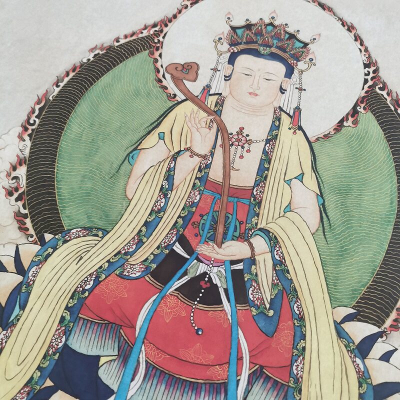 夏荆山文殊菩萨画像复古书画人物佛像真迹微喷国画