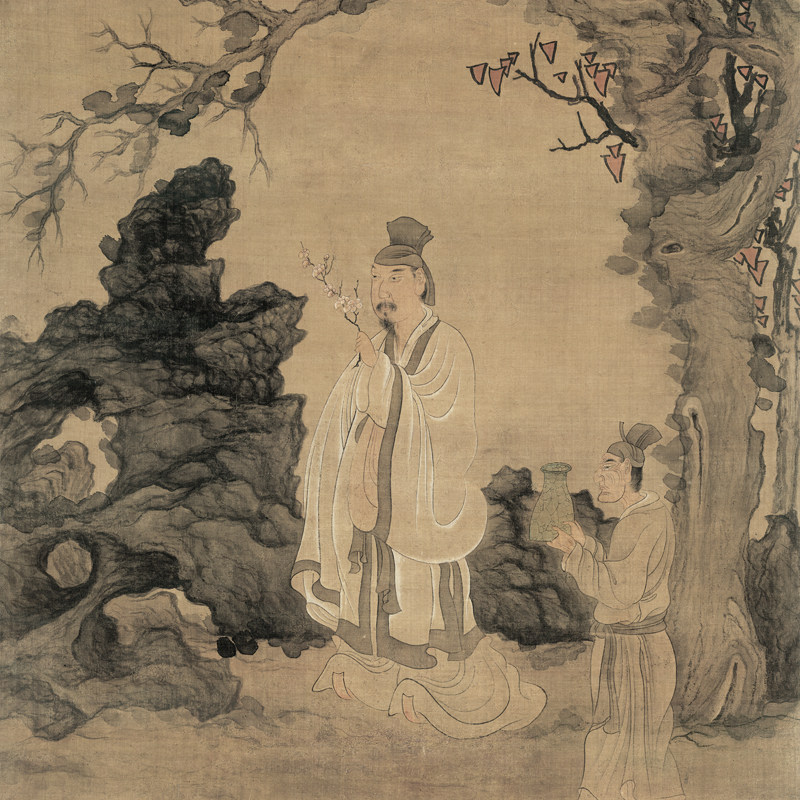 陈洪摘梅高士复古书画人物写真挂轴国画真迹国画