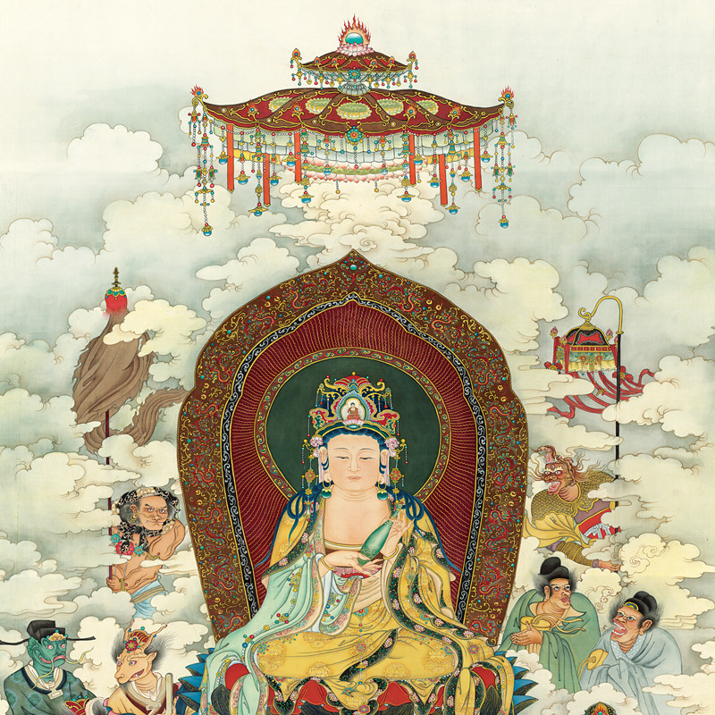 夏荆山世音菩萨复古书画竖版佛像国画真迹微喷国画