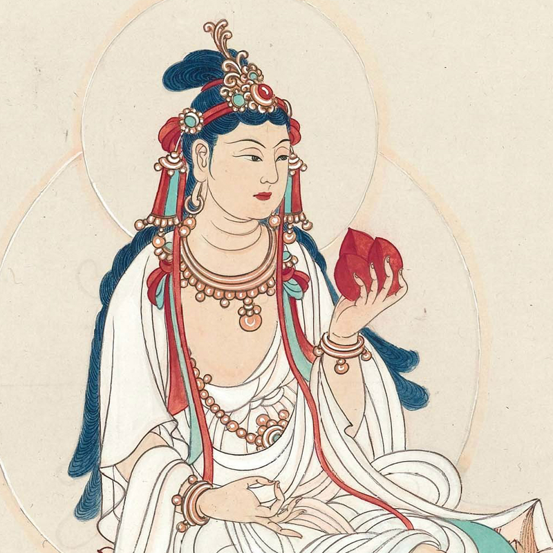 真迹张大千国画观音菩萨坐像复古书画佛教神像国画