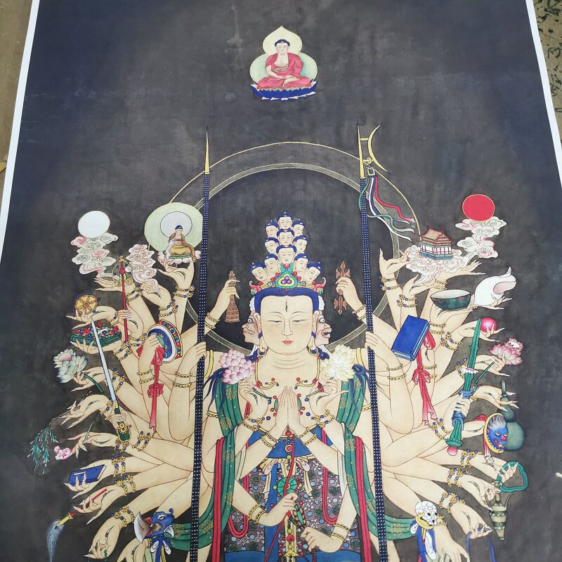 夏荆山千手观音菩萨复古书画人物佛像国画真迹微喷国画