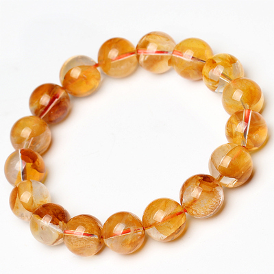 晶立方天然水晶黄胶花手链幽灵胶花异象水晶圆珠单圈手串时尚饰品