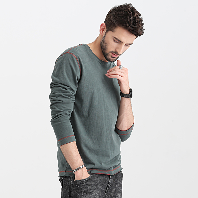 citylink 210g新疆长绒棉磨毛 长袖t恤男圆领纯棉春秋内搭打底衫