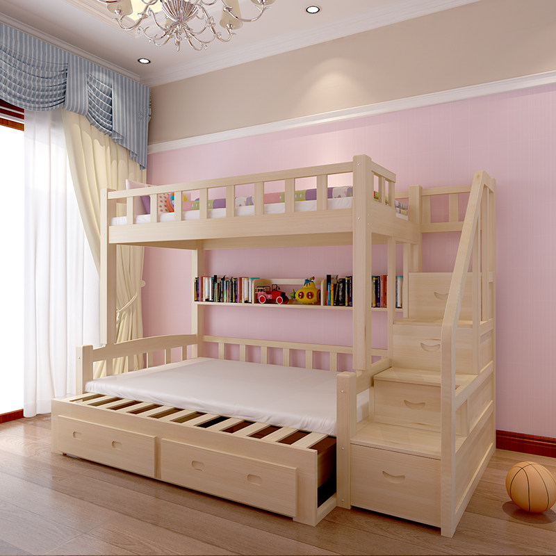 包邮实木儿童床上下铺高低床子母床松木双层床母子床梯柜床