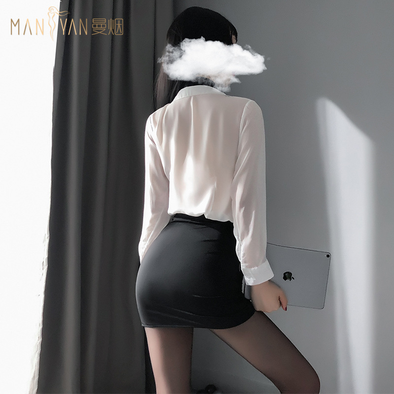 曼烟情趣内衣女式性感透视长袖衬衫包臀短裙秘书睡裙
