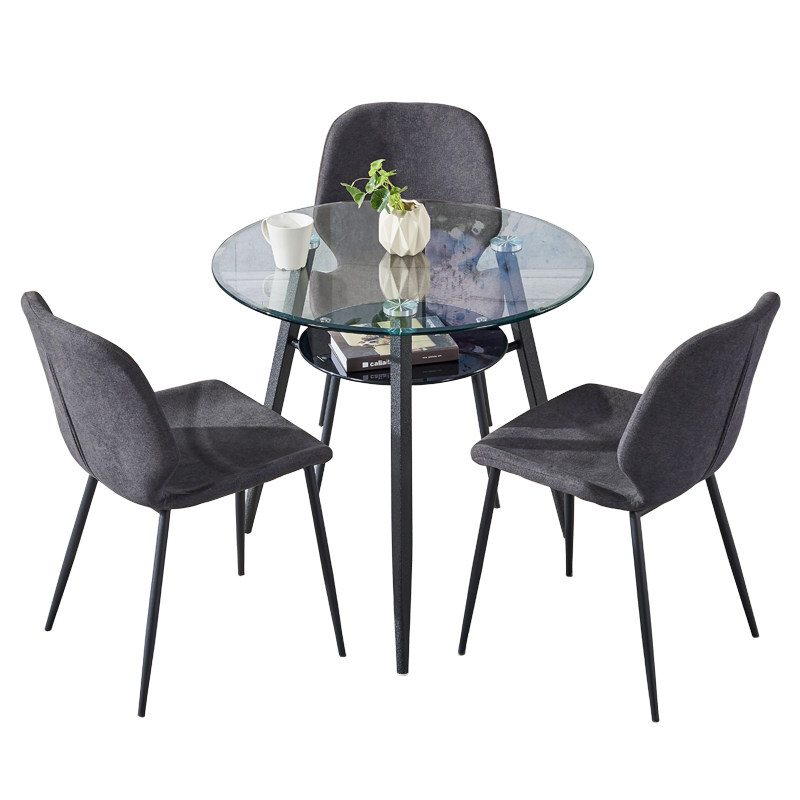 洽谈桌椅轻奢现代简约透明钢化玻璃店铺休息区接待小圆桌椅子组合