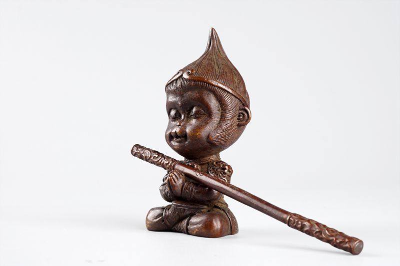 纯铜手工茶宠小物件齐天大圣坐禅金刚箍茶盖置茶道摆件