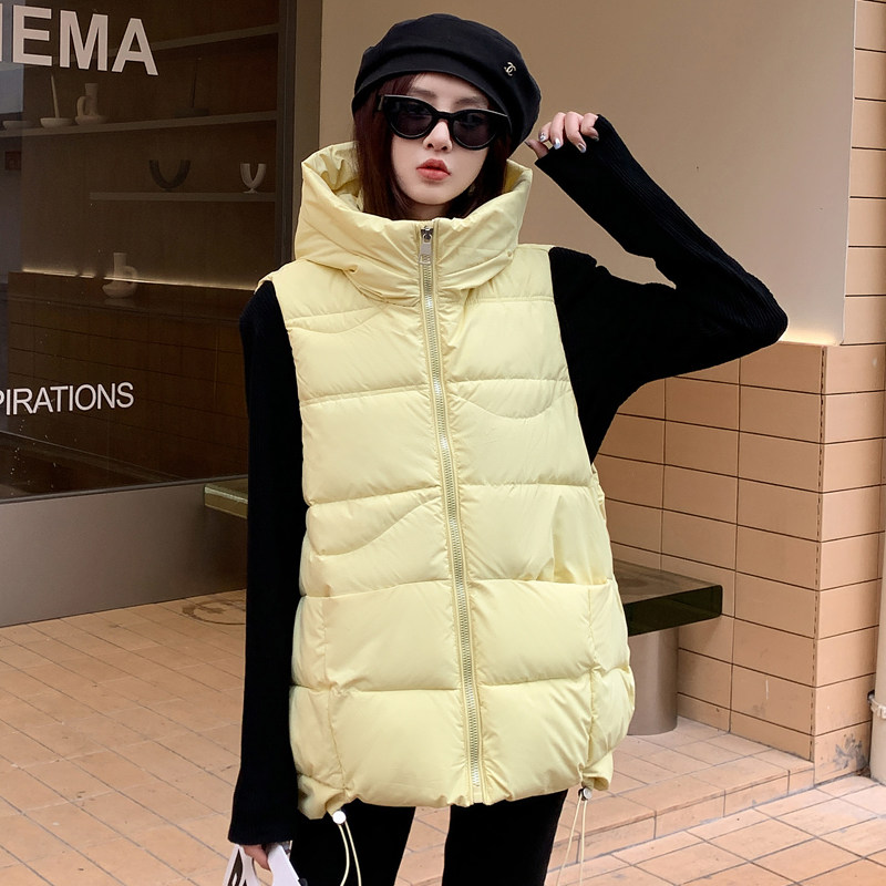 棉衣2022冬季新款糖果色下摆系带宽松中长无袖棉衣