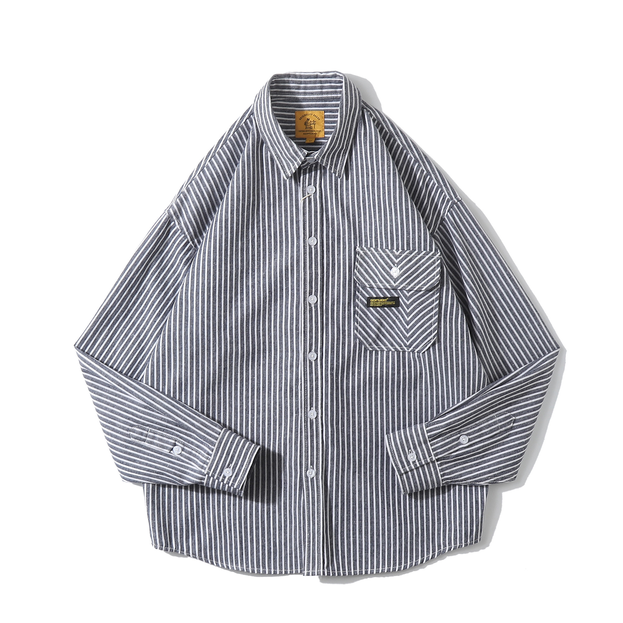 日系休闲美式工装翻领长袖衬衫宽松百搭复古衬衫