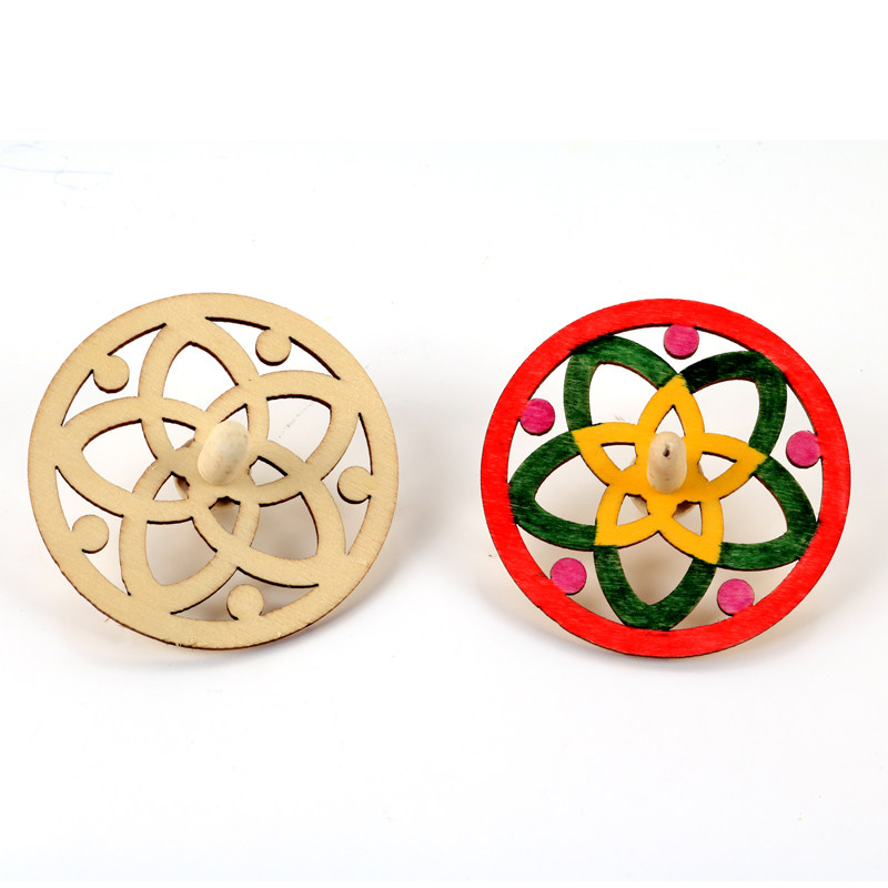 白坯diy本色花朵陀螺儿童绘画涂鸦涂色手工陀螺