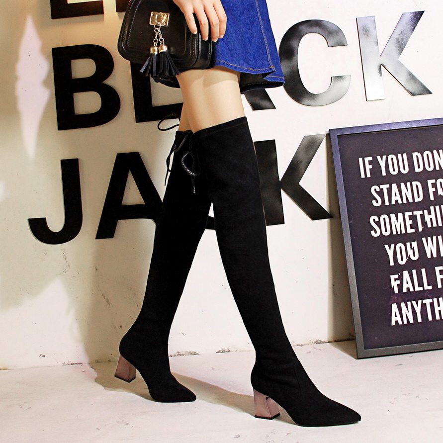 2020秋冬季新款长靴过膝高跟瘦腿粗跟显瘦性感时装靴