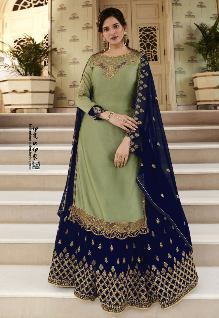 高档印度女装连衣裙三件件套重工乔其纱刺绣楞哈连衣裙