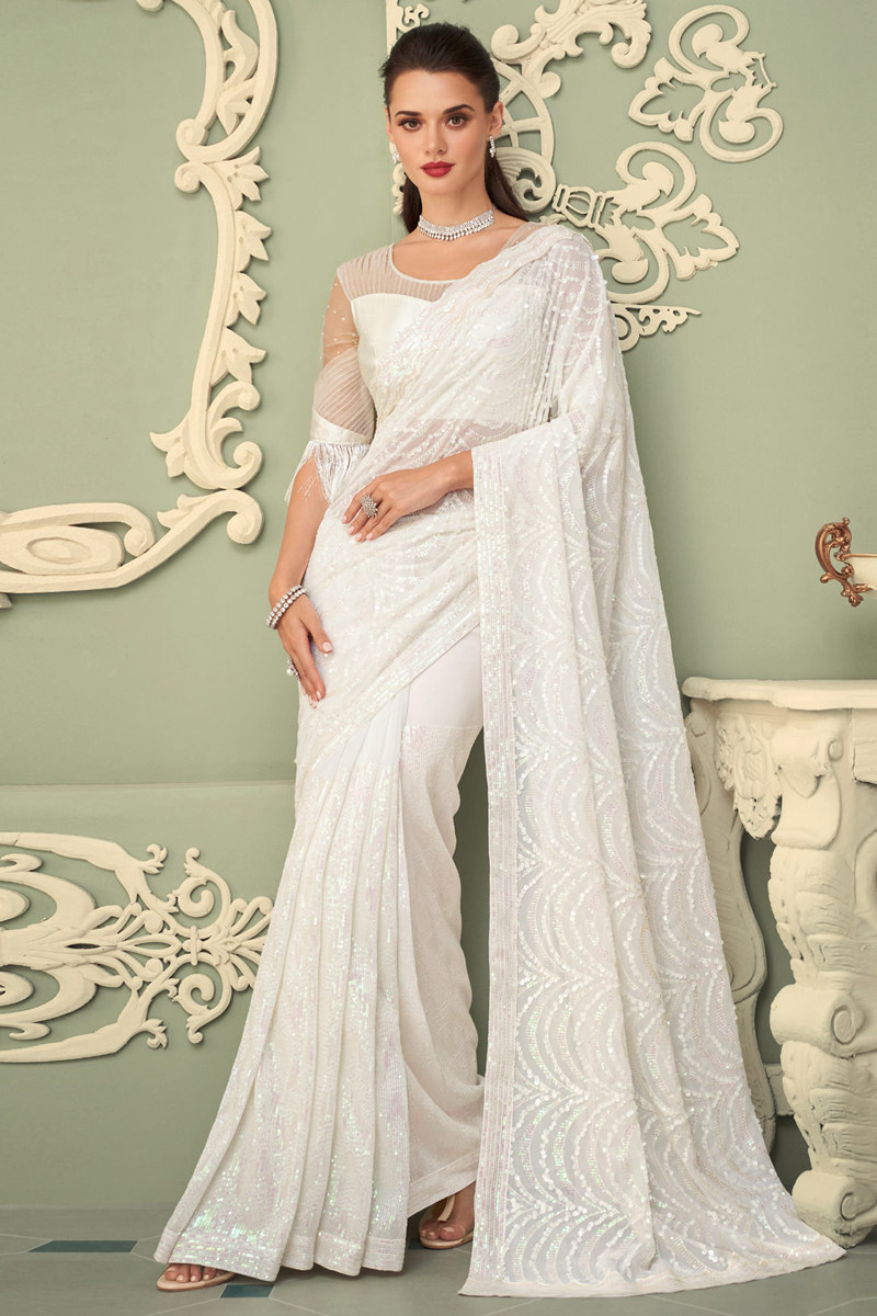 高级气质白色印度纱丽民族风情服饰女装乔其纱莎民族服装