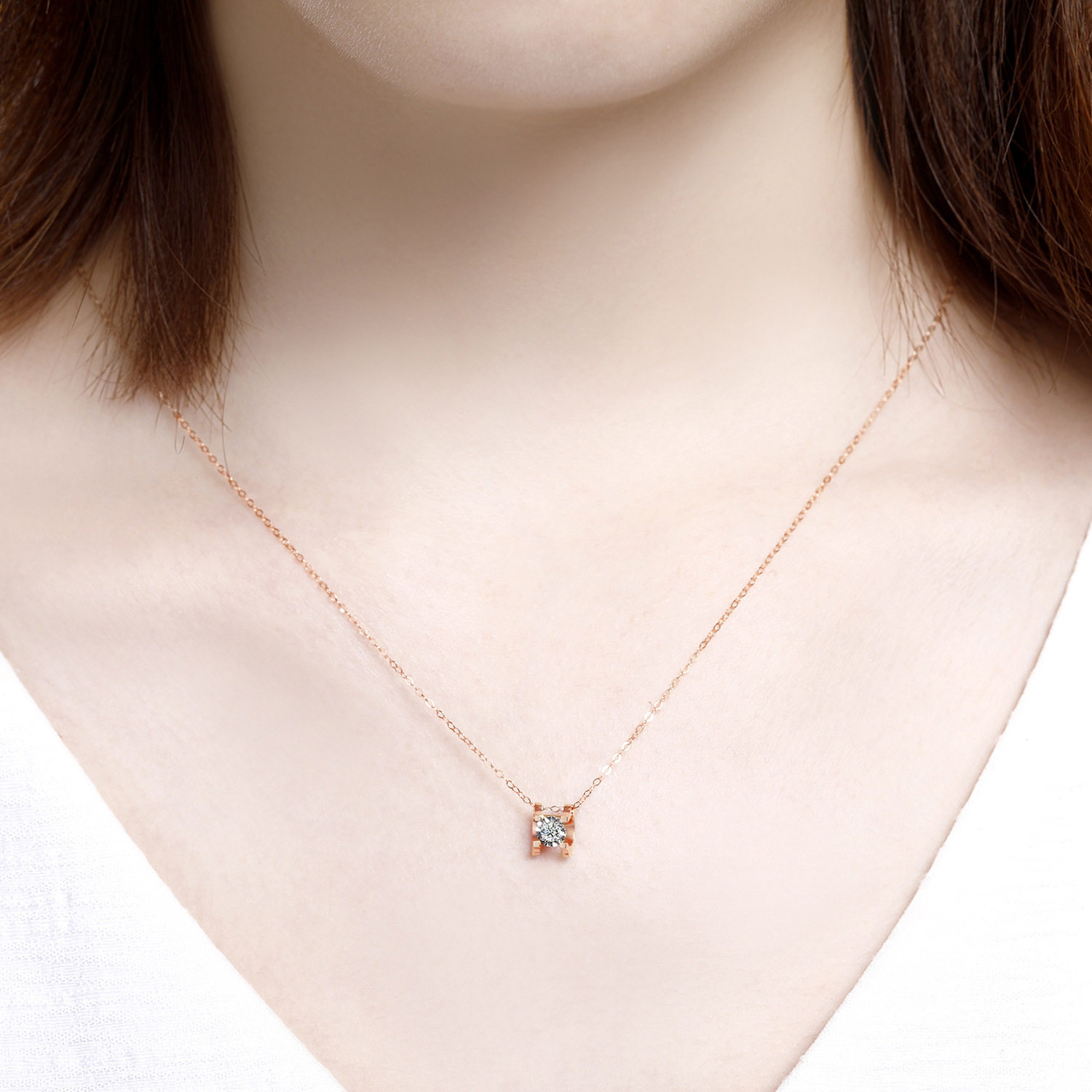 拉薇nrlavie轻奢18k白金金玫瑰钻石项链牛角颈链颈饰