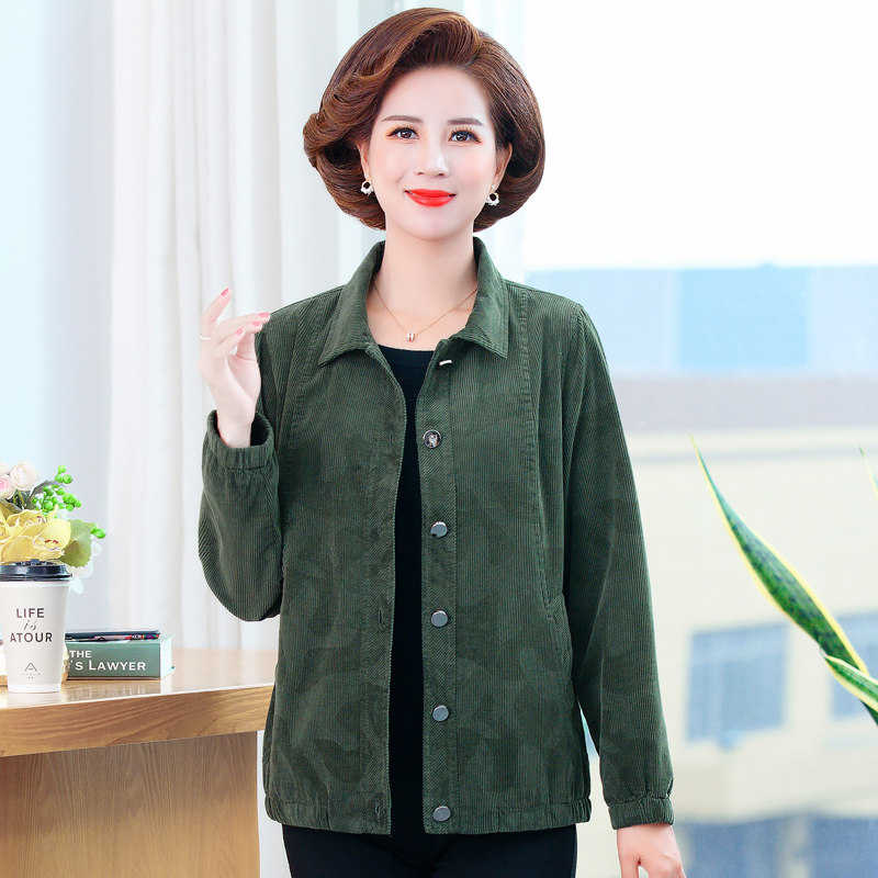 中老年女士夹克5060岁妈妈春秋秋装灯芯绒外套洋气中老年女装