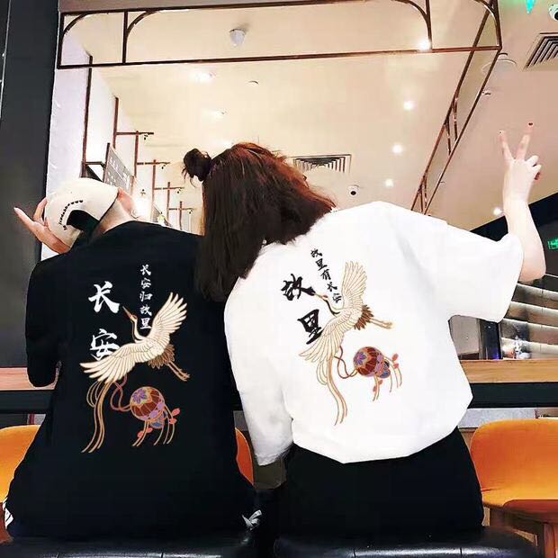 长安归故里中国风情侣装t恤ins超火男女短袖宽松网红纯棉洋气半袖