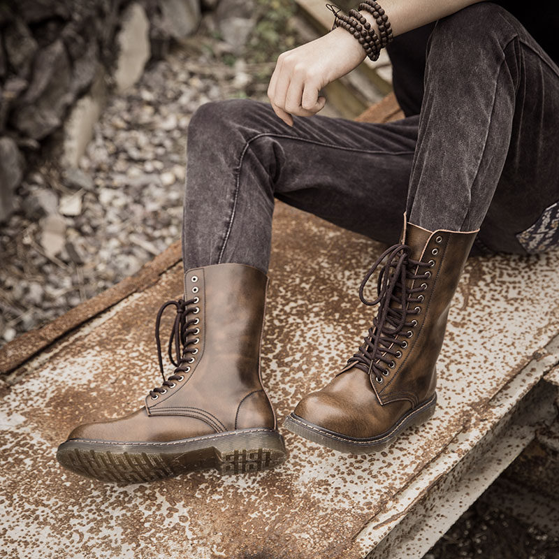 马丁靴男高帮长靴黑色英伦风复古潮马马靴户外时装靴