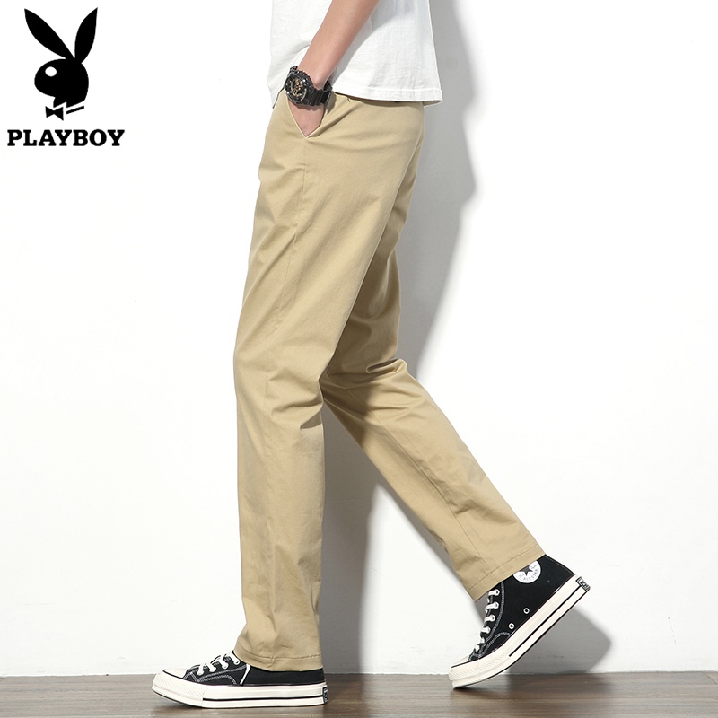 花花公子卡其色裤子男宽松直筒商务西裤春秋长裤男士休闲裤夏季薄