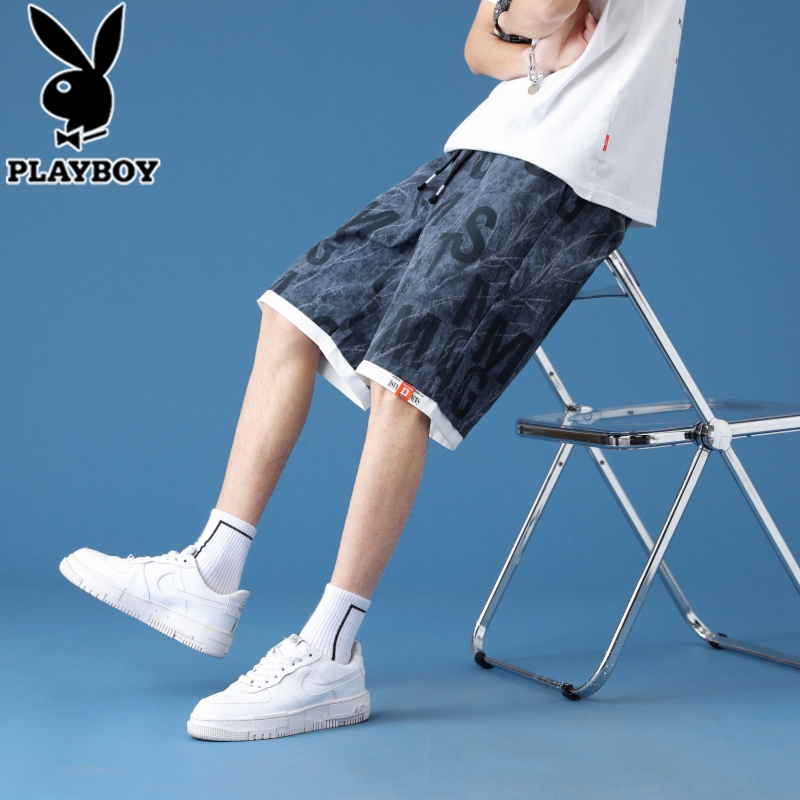 花花公子中裤短裤男夏季薄款五分裤冰丝休闲裤子男潮牌ins七分裤