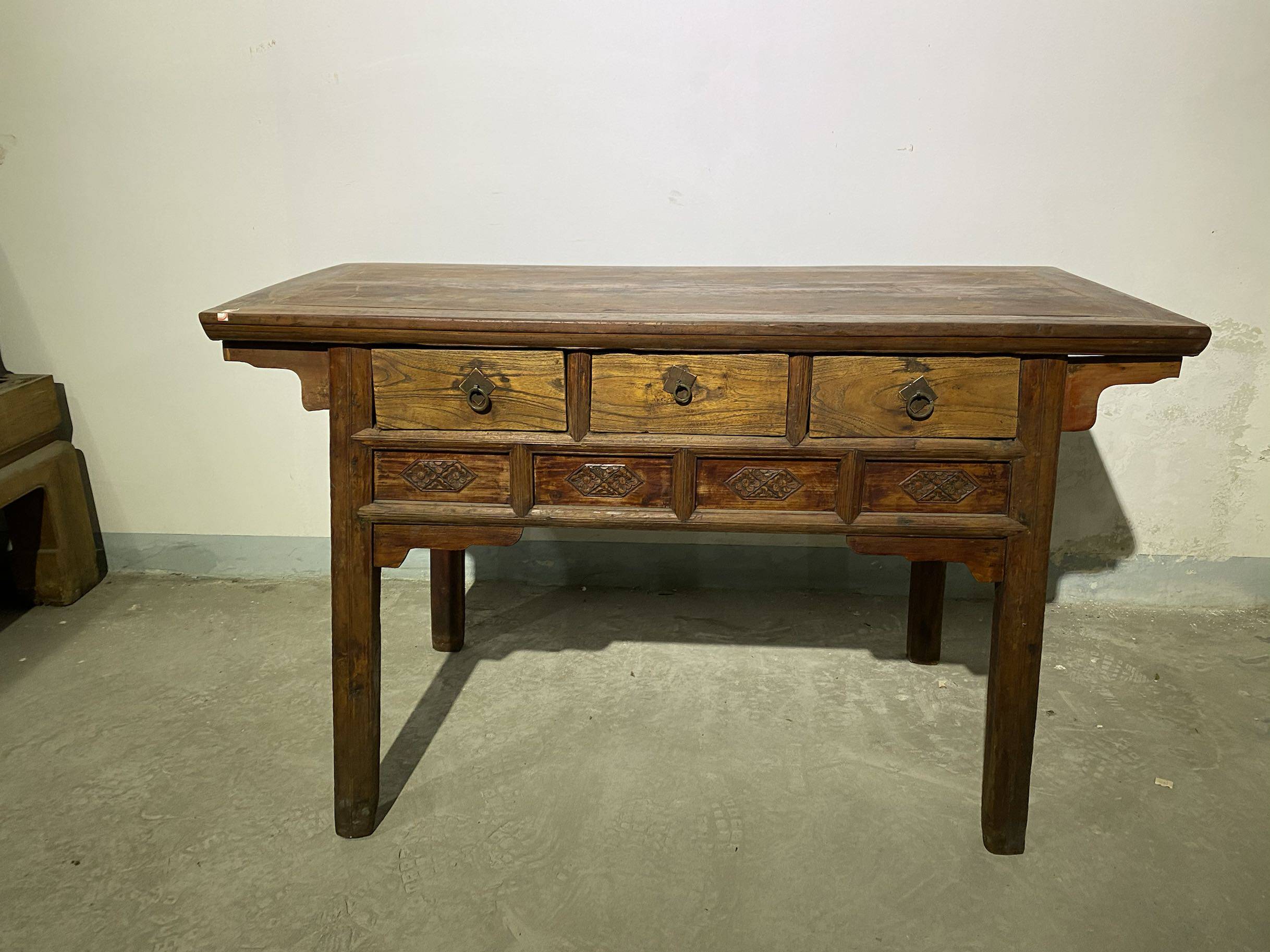 清代三抽供桌供台物件老家家具古玩古董收藏通花板