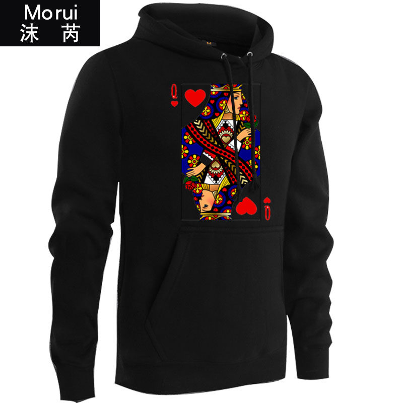 全套一副扑克牌图案红桃ajqk连帽卫衣加绒男女外套卫衣