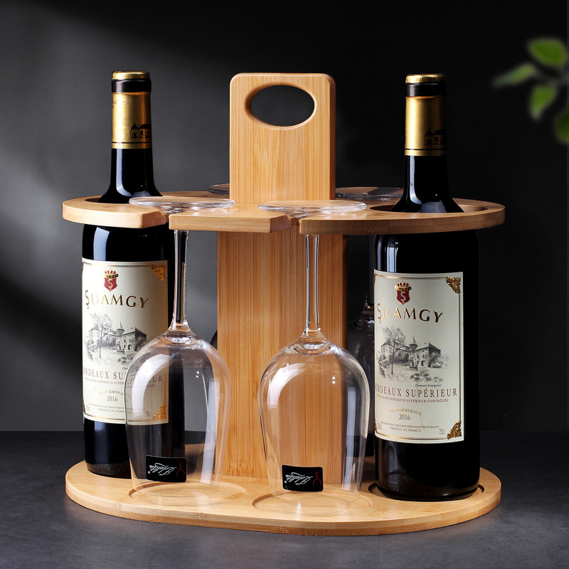 红酒酒杯摆件葡萄酒创意酒瓶时尚家居展示架竹木挂架酒架