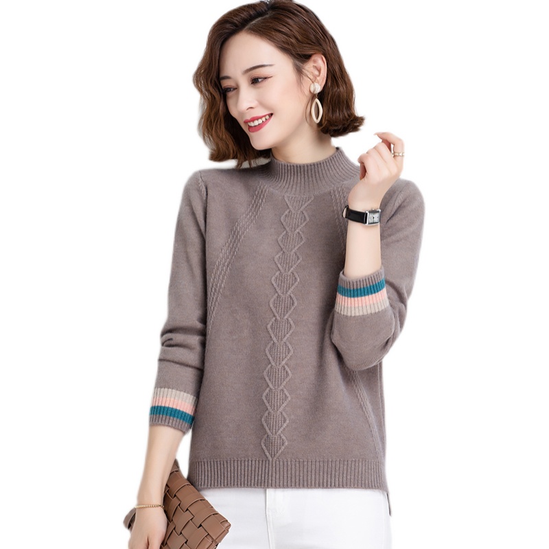 浅秋2021冬新款唯品会女装羊绒衫半高领加厚毛衣女宽松针织打底衫