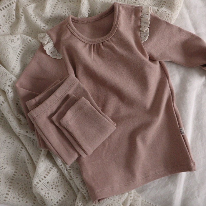 现货韩国进口peekaboo婴幼童装宝宝简约洋气飞袖家居服套装