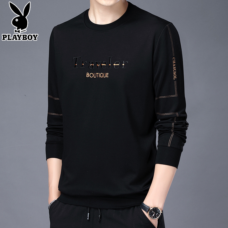 花花公子男士卫衣2022新款秋冬装上衣加绒长袖t恤打底衫品牌高端
