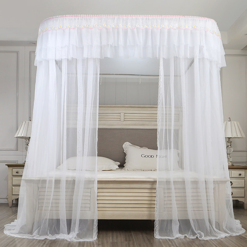 导轨支架蚊帐三开门家用落地公主卧室床幔白色蚊帐