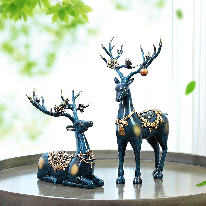 客厅麋鹿摆件轻奢欧式酒柜家居装饰品高档电视柜高端大气工艺品