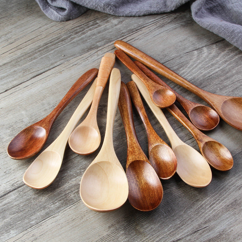 小木勺子长柄勺日式木质汤勺甜品勺蜂蜜勺搅拌勺调羹餐具定制刻字