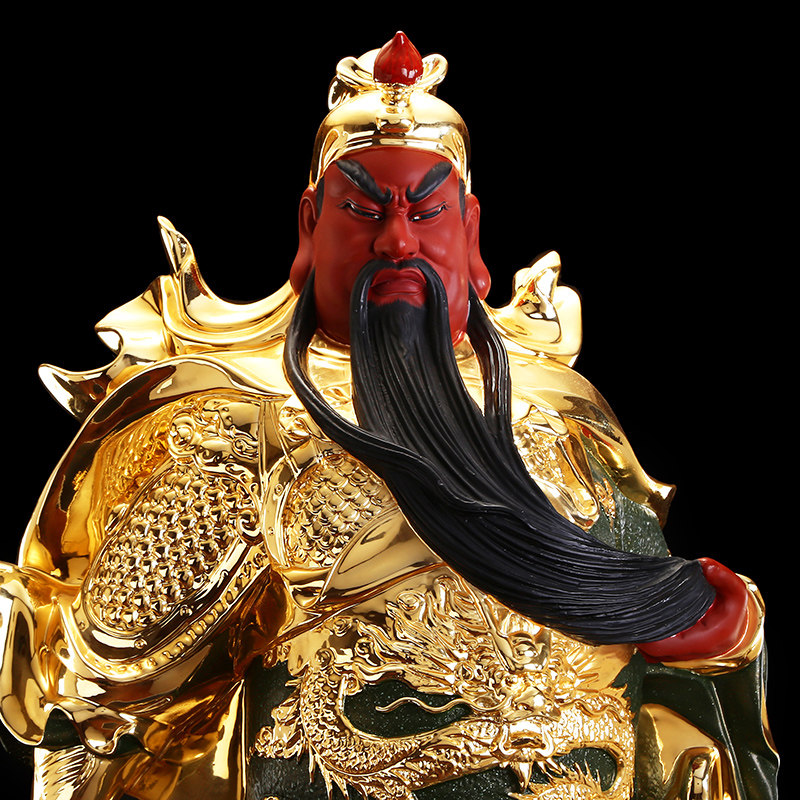 关公武财神九龙铜像纯铜招财送礼武圣红脸二爷摆件