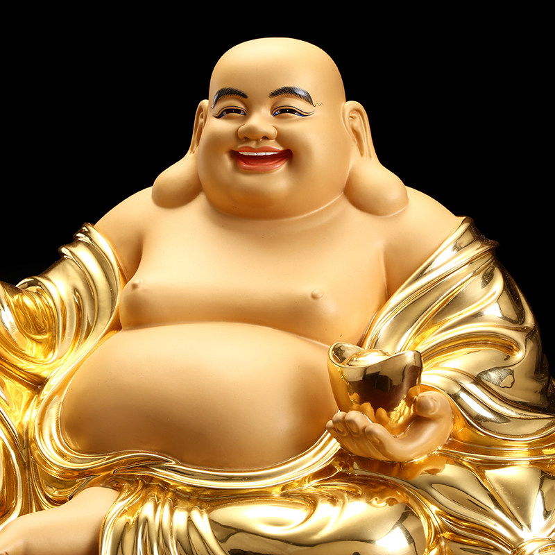 弥勒佛像供奉家用纯铜贴金大肚宽体笑佛未来摆件