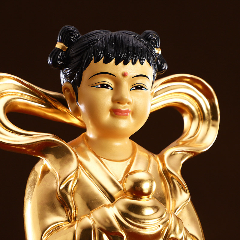 佛像贴金金童玉女台湾纯铜招财善财童子龙女家用摆件
